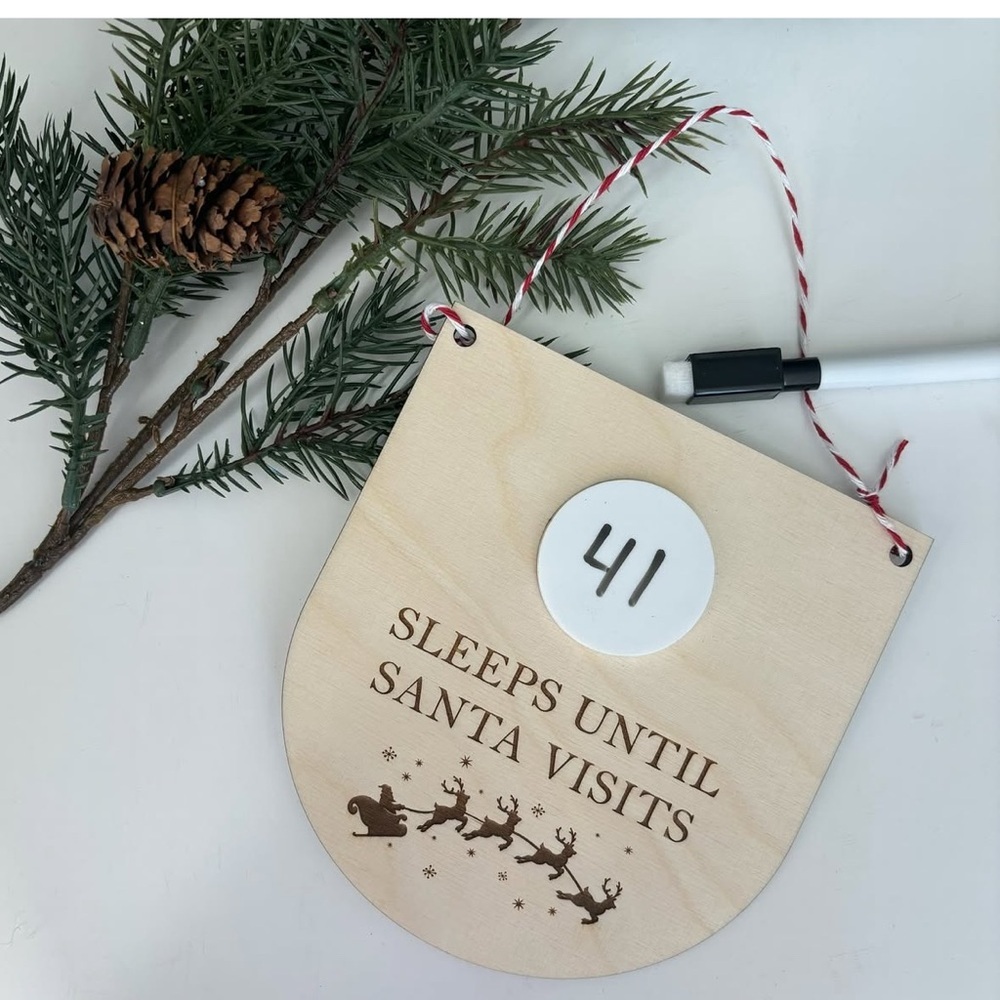 Holiday Countdown Plaque - Natural Wood (Sleeps until Santa)